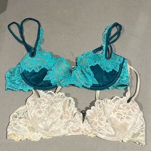 Victorias Secret Bras 34B bundle Lace Lacey Bra Vibrant teal and soft white nude